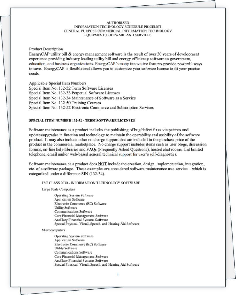 GSA Price Catalog EnergyCAP